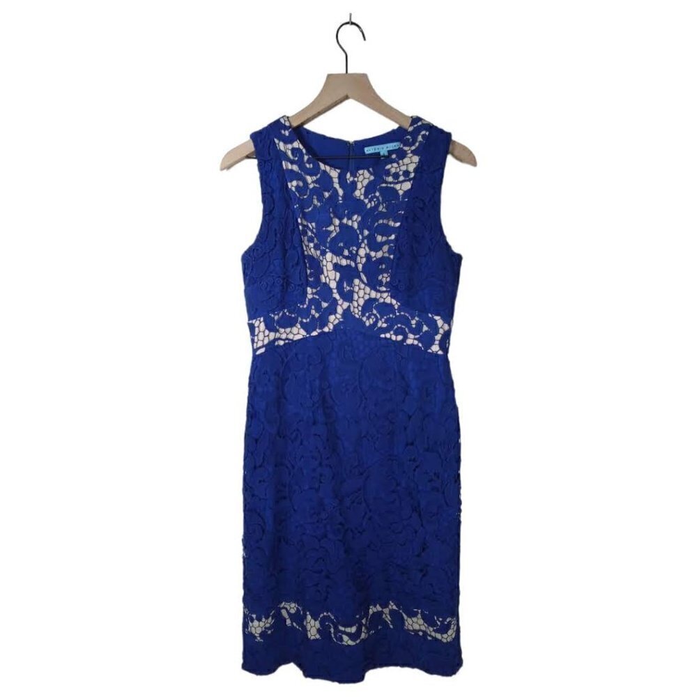 Antonio Melani Blue Crochet Lace Sleeveless A-Line Dress Size 6